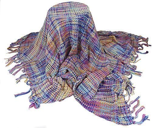 WOVEN KNOTTED TASSEL BLUE PINK YELLOW 127X152CM THROW BLANKET