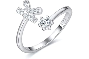 CRYSLOVE Mother's Day Gifts Adjustable Initial Letter Ring for Women Girls 925 Sterling Silver A-Z Stackable Alphabet Rings Bridesmaid Gift