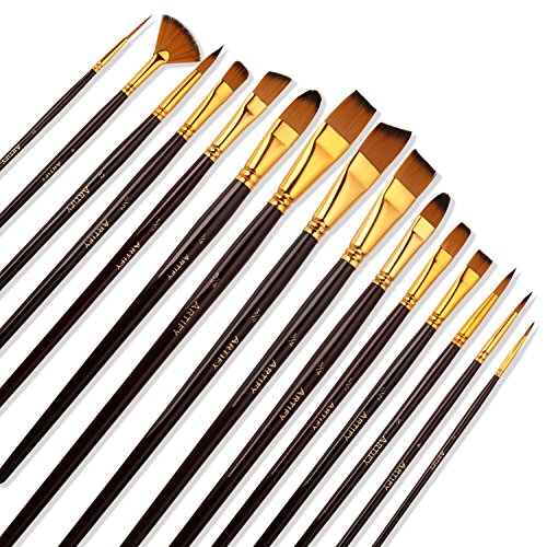 Artify 15 teiliges Pinsel-Set perfekt für Acryl Ölmalerei Aquarell Gouache und Gesichtsmalerei| Langstiel Künstlerpinsel mit Verstautasche| Aufklappbarer Stand| für Student oder Künstlerstufe - 6
