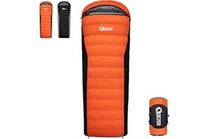 QEZER Saco de Dormir Plumón 220 cm x 80 cm 8 ~ -3 ℃ Saco de Dormir 4 Estaciones Ultraligero Adultos y Niños,Sleeping Bag para Camping y Senderismo
