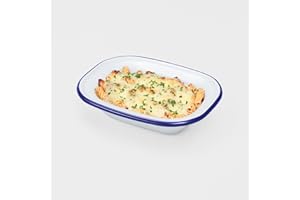 WINSOME Enamel Cake Plate, White Enamel Roasting Tin, Dishwasher Safe, Cake Tray, Pudding, Steak, Enameled Plate for Oven and Stove (L 24 x W 17.5 x D 5 cm)