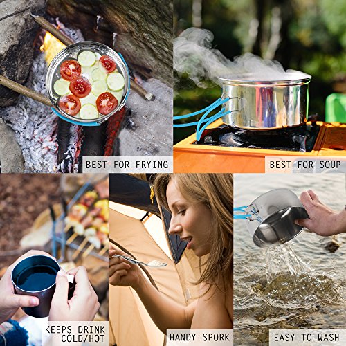 Bramble - Deluxe 10 Stück Camping Kochgeschirr Set, Edelstahl, unglaublich leicht & kompakt, zusammenklappbare Griffe mit einem einzigartigen verschachtelten Design - 5 Jahre Garantie – Bild 3