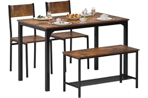 sogesfurniture Essgruppe 4-teilig, mit Esstisch 110 * 70 * 76cm, 2 Stühlen, eine Sitzbank in Metallgestell, Rechteckig Küchentisch-Set mit Ablagefläche für Wohnzimmer, Esszimmer, Vintagebraun