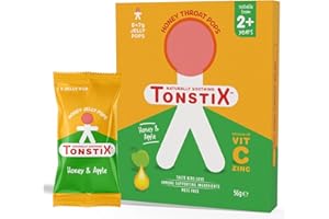Tonstix Honey and Apple Jelly Pops - Pack of 8 Sore Throat Lollipops for Kids with Vitamin C and Zinc - No Added Sugar Cough Soother for Children - 100% Natural, Immune Supporting Ingredients