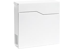 ‎WILTEC Wiltec Designer Briefkasten V19 weiß 370 x 105 x 370 mm, Wandbriefkasten mit Schloss und Zeitungsrolle, Postkasten aus pulverbeschichtetem Stahl