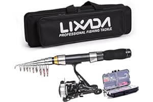 LIXADA Set Canne à Pêche Télescopique Canne à Pêche Set avec 2,1/2,3 m Cannes à Pêche Télescopiques Moulinets de Pêche Leurres & Ligne & Crochets & Flotteurs, Kit de Canne à Pêche