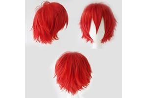 Cybelleza Pelucas Cosplay Pelucas Rojas Cortas Mujer/Hombre Cabello Sintéticas Pelucas Pelo Natural Unisex Pelucas Disfraz per Carnaval Halloween Pascua
