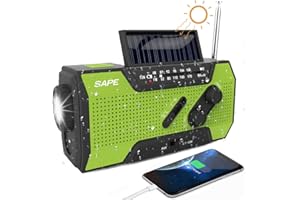 UNIQUEBELLA Radiateur Radio AM/FM Radio d'urgence Solaire & USB Rechargeable, Batterie Portable 2000mAh, Lampe-Torche Lumineuse Lecture pour Urgence Ménage et Survie Extérieure (Vert)