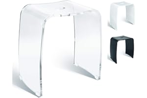 Libaro Taburete de Baño Acrílico con Asa, Taburete de Ducha Merano Diseño Intemporal y Antideslizante con Pies de Goma, Silla de Ducha para Mayores, Banqueta Banco para Baños, Asiento Bañera