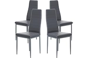 buybyroom Sillas de Cocina de 4 Piezas, Silla de salón con Costuras Decorativas, sillas Grises para el Comedor, para el máximo Confort, para decoración de Comedor, Cocina y Oficina, Gris