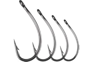 Luroad 50 ganci da pesca senza ardiglione, misura 2, 4, 6, 8, 10, disponibili in Teflon con gambo curvo e gancio largo per acqua dolce salata