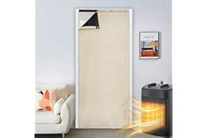 Qelus Thermal Door Curtain Blackout, Curtain 39'' Width x 83'' Drop Self-Adhesive Waterproof Windproof Heat Blocking Noise Reduction Drape, Doorway Single Curtain, Beige 1 PANEL