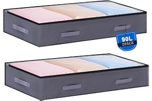 JAECU 2 Pezzi 90L Contenitori Sottoletto per Vestiti Salvaspazio, Scatola per Armadio Pieghevole Porta Abiti con Manico Rinforzato, per Coperte Biancheria da Letto, 100x50x18 cm