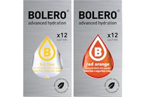 GENERIC SET 24 BOLERO bustine da 3 grammi 12 ice tea lemon limone + 12 Arancia Rossa Preparato istantaneo per Bevande con Stevia e Vitamina C e Senza Zucchero