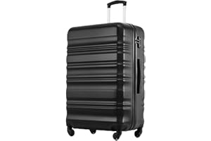 COOLIFE Hartschalen-Koffer Trolley Rollkoffer Reisekoffer mit TSA-Schloss und 4 Rollen (Schwarz, Großer Koffer)