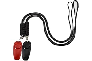 Wasuqo 2 Stück Hundepfeife Rütter Rückruf Hochfrequenz Non Lautlos Hundepfeifen hundepfeife Hundetraining 2 in 1 Hundepfeife Klickertraining Set mit Umhängeband für Schwarz/Rot