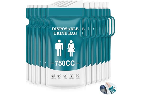 12 stycken urinpåsar för resor, engångsurinpåsar med handtag, 750 ml penkelpåsar på vägen för män kvinnor barn, nödsituationer toaletter med gel för camping toaletter resor stuvning kräkta påsar