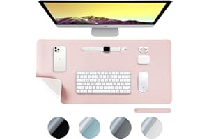 DesireTech Reversible Office Desk Mat, Dual-Sided, Waterproof Faux Leather Table Surface Protector, Laptop Mat & Mouse Pad for Home & Office - 43 x 89cm (Pink/Silver)