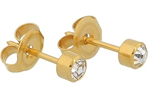 STUDEX Sterile, Gold-plated Stud Earrings, Made from Surgical Steel, Frame with Transparent Stone