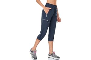 BAYGE Pantalon de Randonnée pour Femme, Léger et Estival, 3/4, Respirant, Séchage Rapide, Imperméable, Coupe-Vent, Fonctionnel avec Poches à Fermeture Éclair