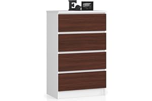 AKORD | Cassettiera K60 a 4 Cassetti | Credenza Alta | Moderna Mobiletto per Soggiorno Sala da Pranzo Camera da Letto Corridoio Bagno | Armadio Cameretta | 60x99x40 cm | Bianco/Wengé