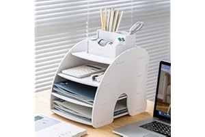 LPAMABA Organisateur de Bureau A4 à 3 Niveaux - Étagère et Bac de Rangement pour Papier, Lettre, Magazine - Module Porte-Fichier