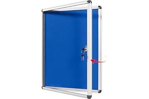 S SWANCROWN SWANCROWN Lockable Notice Board 980x720mm, Tamperproof Display Pin Board for Office Commerce School Home, Blue Felt (PIN 9xA4)