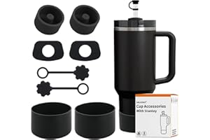 SALUOKE 8 pezzi, tra cui 2 tappi di copertura per cannuccia, 2 tappi quadrati per fuoriuscite, 2 tappi rotondi per perdite, 2 stivali in silicone per Stanley Cup 2.0 1,2 l e 850 ml (Nero)