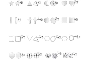 JeweBella Pequeños Pendientes Mujer Mini Pendientes Aro Colgantes con Cadena Acero inoxidable Luna Estrella Pendientes Hipoalergénico Zircon Mal de ojo Pendientes Conjunto Plata