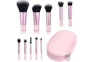 GADITIEK Mini Set di Pennelli per il Trucco, Set di Pennelli per il Trucco da 10 Pezzi da Viaggio con Borsa in Pu, Set di Pennelli per Cosmetici Portatile per Viaggi d'Affari, Vacanze, Campeggio (Rosa)