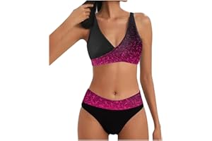 Allegorly Damen Bikini Set Triangel Breites Unterbrustband Bademode Zweiteiliger Badeanzug Wickeloptik Lace Up Bikini Bademode V Ausschnitt Blumenmuster Zweiteiliger Badeanzug Swimsuit