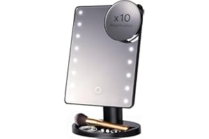 ‎H&S H&S Lusterko do makijażu z jasnym oświetleniem LED – regulowane lusterko kosmetyczne ze światłem w kolorze czarnym – z małym, okrągłym lusterkiem punktowym z 10-krotnym powiększeniem