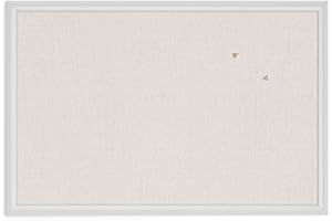U Brands Cork Board, Farmhouse Linen Pin Board 76x51 cm with White Wood Style Frame, Includes Push Pins, Wall Notice Board for Home, Office, School, Vision Boards