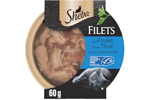 SHEBA Dômes Filets en Sauce, Lot de 32 Boîtes (32 x 60 g), Saveur Poulet et Thon, Nourriture Humide Chat Adulte, Complément Repas Chat