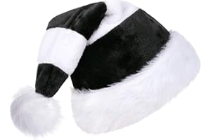 CITÉTOILE Santa Hat Adult, Christmas Hat for Adult, Deluxe Velvet Santa Claus Hat, Large Father Christmas Hat, Luxury Christmas Santa Hat For Women And Men, Novelty Stripe Black&White
