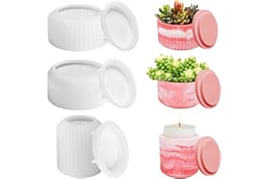MIYUANGKJ 3 moldes de silicona para velas, portavelas, redondos, con tapa, molde de silicona para hormigón, a rayas, jarrón para macetas, velas perfumadas, molde de resina DIY