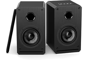 LONPOO Active Bookshelf Speaker 30W with Full Range 3-Inch Carbon Fiber Woofer, Computer Speaker Support Bluetooth 5.3, USB Playback,Aux-in and 3.5mm Earphone Port