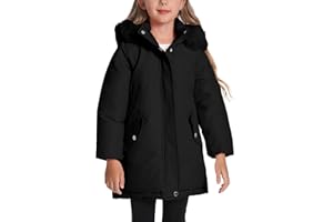 FEOYA Girls Parka Winter Coat Hooded Fleece Jacket Warm Down Outwear Thick Snowsuit Windproof with Pockets