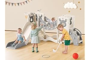 STYPLZ Toboggan Elk Slide-Active 7 en 1, grand toboggan avec panier, cadre d'escalade télescopique, espace de rangement, pour 1 à 3 ans, 1700 mm