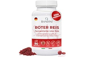 ‎BANDINI Bandini® Fermentierter Roter Reis aus Monascus purpureus - 99,7mg Red Rice - 2,9mg Monacolin K - Ohne Zusatzstoffe, Vegan, GVO-frei, Laborgeprüft - 90 leicht zu schluckende Tabletten (3 Monate)