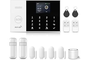 XNH GSM/WiFi Alarme Maison sans Fil, 12 Pack, Kits de Sécurité pour la Maison avec Sirène, Détecteur de Mouvement, Capteurs de Fenêtre et de Porte, Télécommande, Compatible avec Alexa