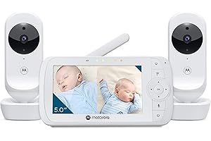 Motorola Nursery VM35-2 / Ease 35-2 Moniteur Bébé avec 2 Caméras - Visualisation sur Écran 5.0" - Partagé Vision Nocturne/Communication Bidirectionnelle/Berceuses/Zoom/Température Ambiante - Blanc