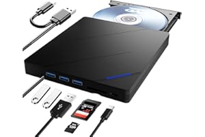 EOKEKE Lecteur Externe Blu Ray - 7 en 1 Lecteur Blu-Ray Externe, Lecteur DVD/BD Graveur Blu Ray avec USB 3.0 Type-C, Portable 3D CD DVD Graveur Optical Bluray Drive pour Ordinateur Windows 7/8/10/11/MacOS
