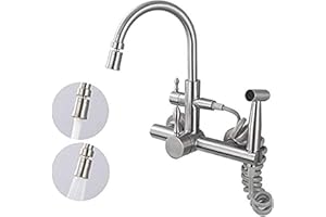 SJQKA grifo cocina pared Grifo de cocina Grifo de agua fría y caliente de pared Grifo de 360 ​​° con pistola rociadora Fregadero de acero inoxidable 304 multifunción cepillado-si