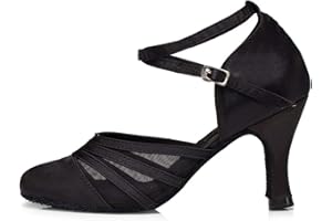 Naudamp Femmes Fermé Toe Talons Hauts Satin Mesh Salsa Latin Tango Chaussures De Danse De Salon