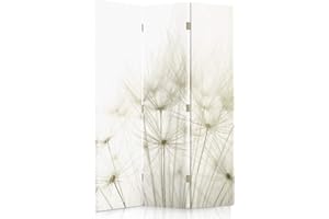 ‎FEEBY FRAMES Feeby - Paravent mit Löwenzahn - 110x150cm, beidseitiger Trennwand Raumteiler, perfekt als Foto Paravent, Spanische Stil Sichtschutz - standfest, 3-teilig - Leinwand Bedruckt Weiß