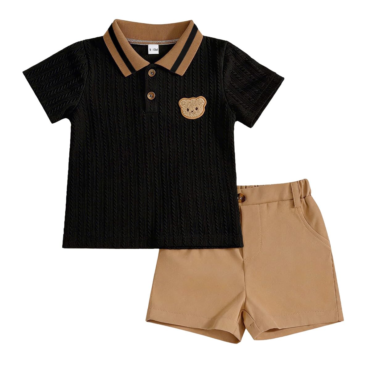 LUVCES Kleinkind Baby Jungen Kleidung Sommer Outfits Niedliches Bären Poloshirt und Knöpfen Shorts mit Taschen 2-teiliges Frühling Set - 1