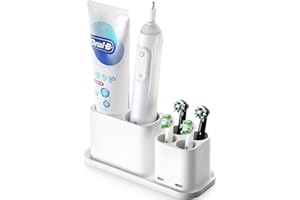 ALOCEO Electric Toothbrush Holder, Bathroom Toothbrush Holder 6 Compartments Multifunctional Toothpaste Caddy Toothbrush Organizer for Electric Toothbrush Head, White