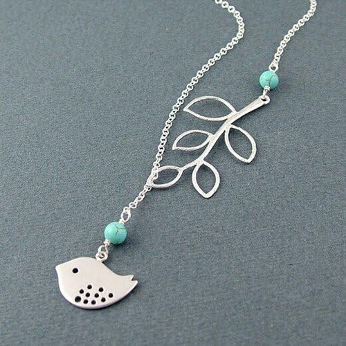Stylish Stunning Leaf Charm Necklace (Leaf with Turquoise Bird)