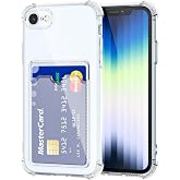 [KARTLIKLI] Iphone 7/8/SE ile uyumlu Crystal Clear Kartlıklı C&uuml;zdan Darbe Emici Şeffaf Kılıf (Kartlıklı Esnek Şeffaf, Iphone 